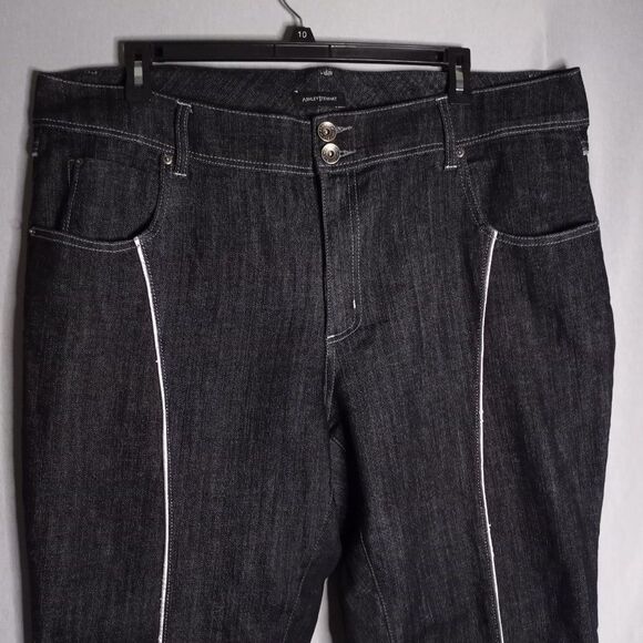 Ashley Stewart Women's Straight Leg Black/Grayish Faux Leather Decor Jeans 22W - Picture 4 of 8